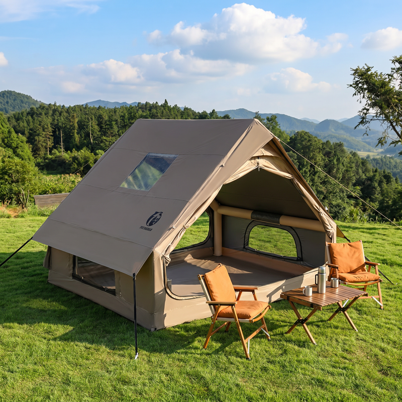 Inflatable Glamping Tent with Panoramic Windows, Large Space 4-8 Person Air Frame Camping House for Outdoor Glamping, Backyard, Hiking & Family Camping