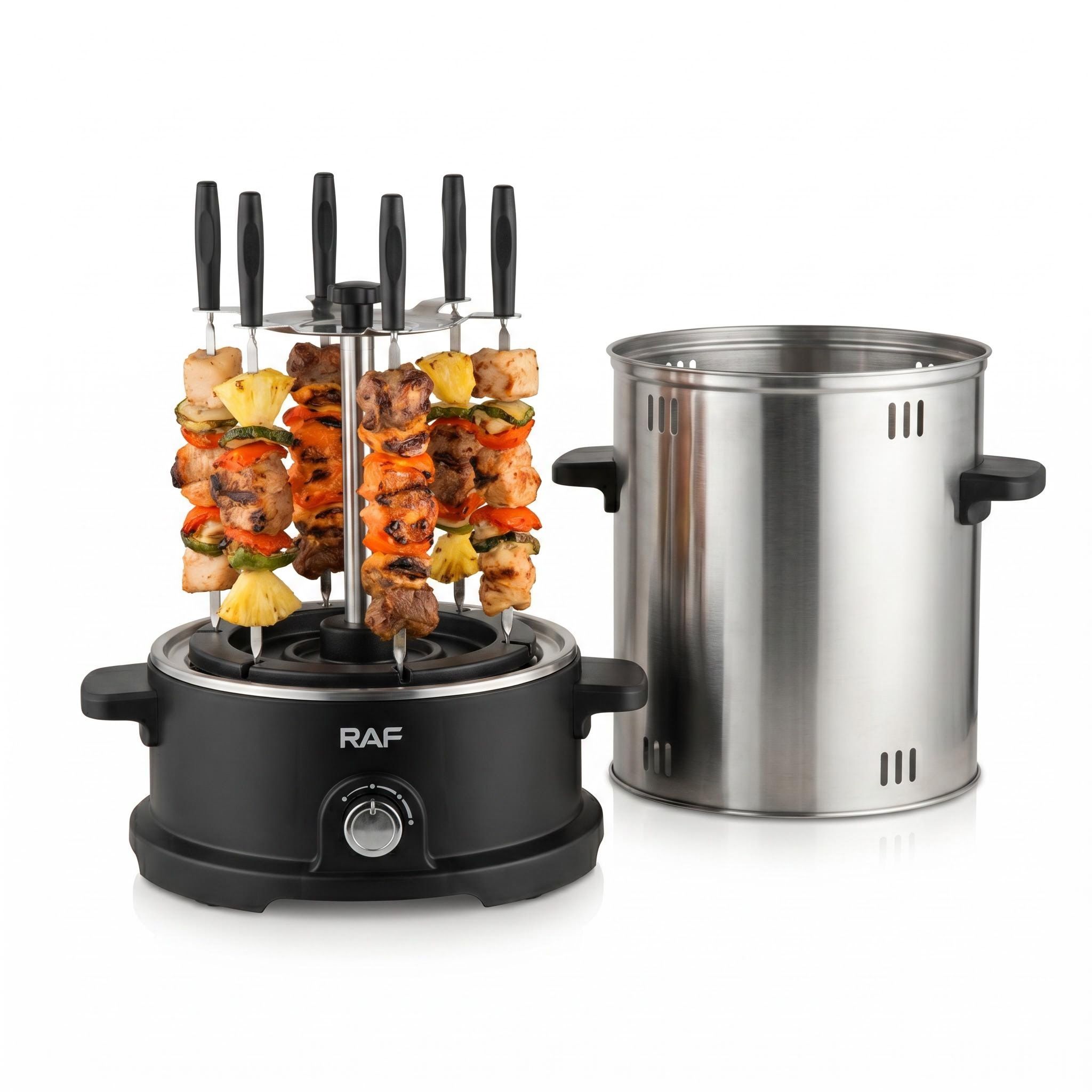 Vertical Rotating Electric Kebab Grill, Automatic BBQ Skewer Machine with 6 Skewers, Smokeless Indoor Barbecue Grill for Home Cooking