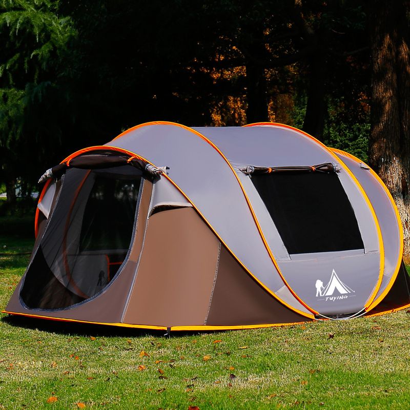 4-6 Person Pop Up Camping Tent Waterproof Instant Setup Tent with Removable Awning for Outdoor Hiking and Family Camping