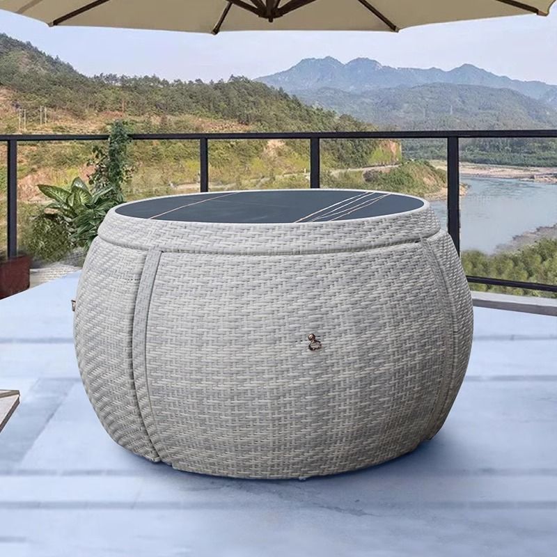 4 Piece Outdoor Wicker Patio Furniture Set Round Table and Chairs Set with Cushions Space Saving Design for Garden Backyard and Balcony