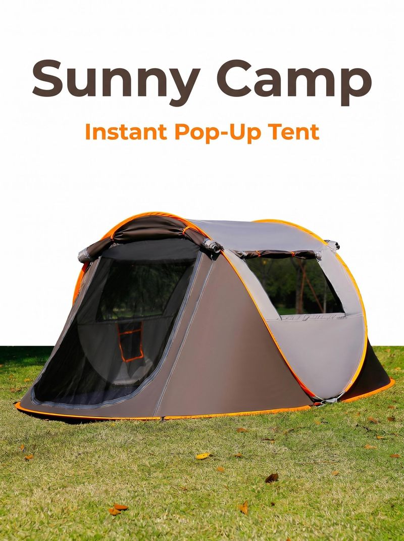 4-6 Person Pop Up Camping Tent Waterproof Instant Setup Tent with Removable Awning for Outdoor Hiking and Family Camping