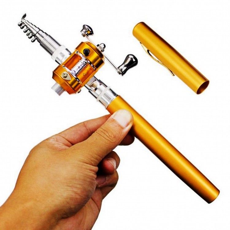 Portable Pen Style Mini Metal Fishing Rod with Smooth Reel Multi Color for Stream Camping Travel Angling