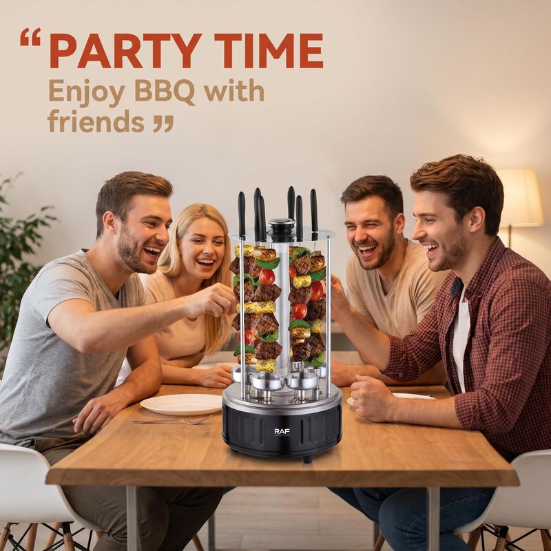Vertical Rotating Electric Kebab Grill, Automatic BBQ Skewer Machine with 6 Skewers, Smokeless Indoor Barbecue Grill for Home Cooking