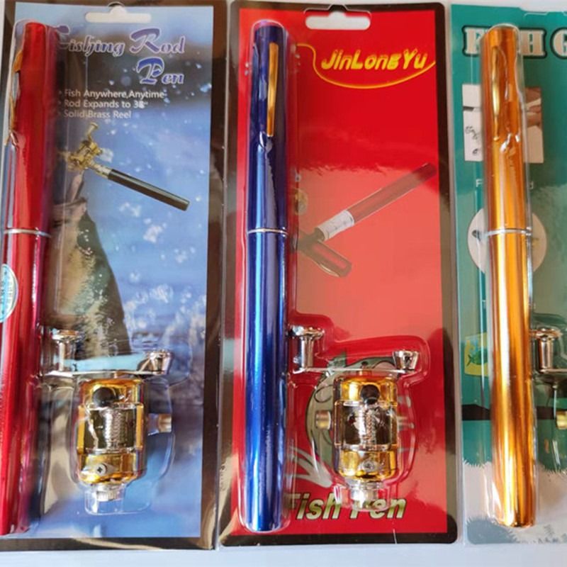 Portable Pen Style Mini Metal Fishing Rod with Smooth Reel Multi Color for Stream Camping Travel Angling