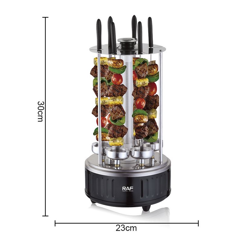 Vertical Rotating Electric Kebab Grill, Automatic BBQ Skewer Machine with 6 Skewers, Smokeless Indoor Barbecue Grill for Home Cooking