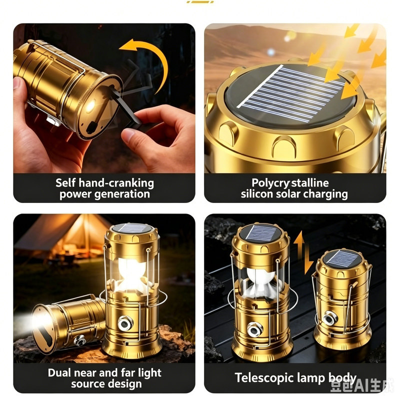 Solar Hand Crank Emergency Lantern Rechargeable LED Camping Light with USB Charger for Outdoor Use and Power Outages