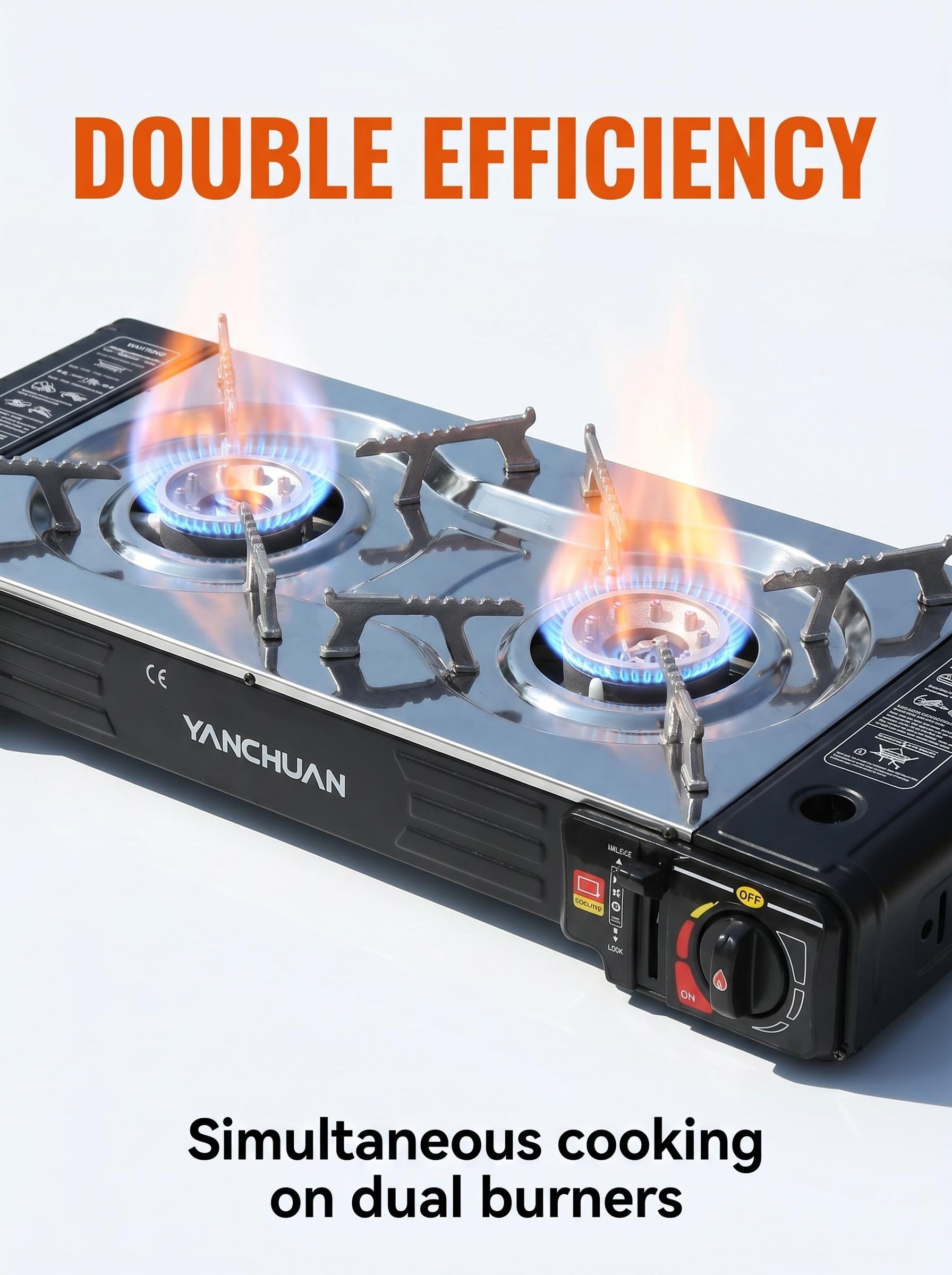 Dual Burner Portable Gas Stove with Griddle Plate Outdoor Camping Butane Stove for Cooking and BBQ