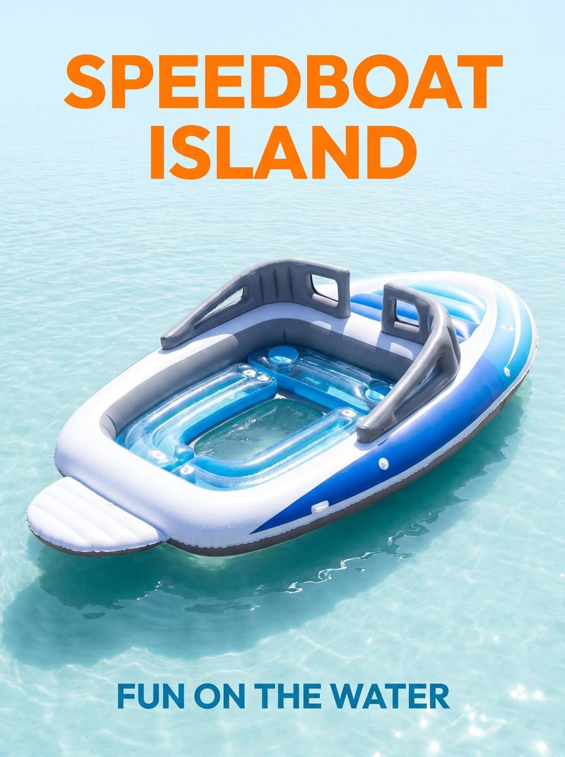 Inflatable Speed Boat Style Pool Float 6 Person Floating Raft with Cooler and Backrest for Lake and Pool Parties