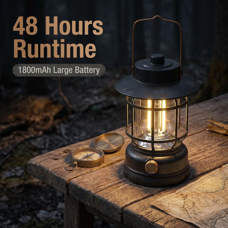 Retro Portable Rechargeable Camping Lantern - 1800mAh 48H Long Lasting Dimmable Warm Eye-Caring Light, Type-C Fast Charge