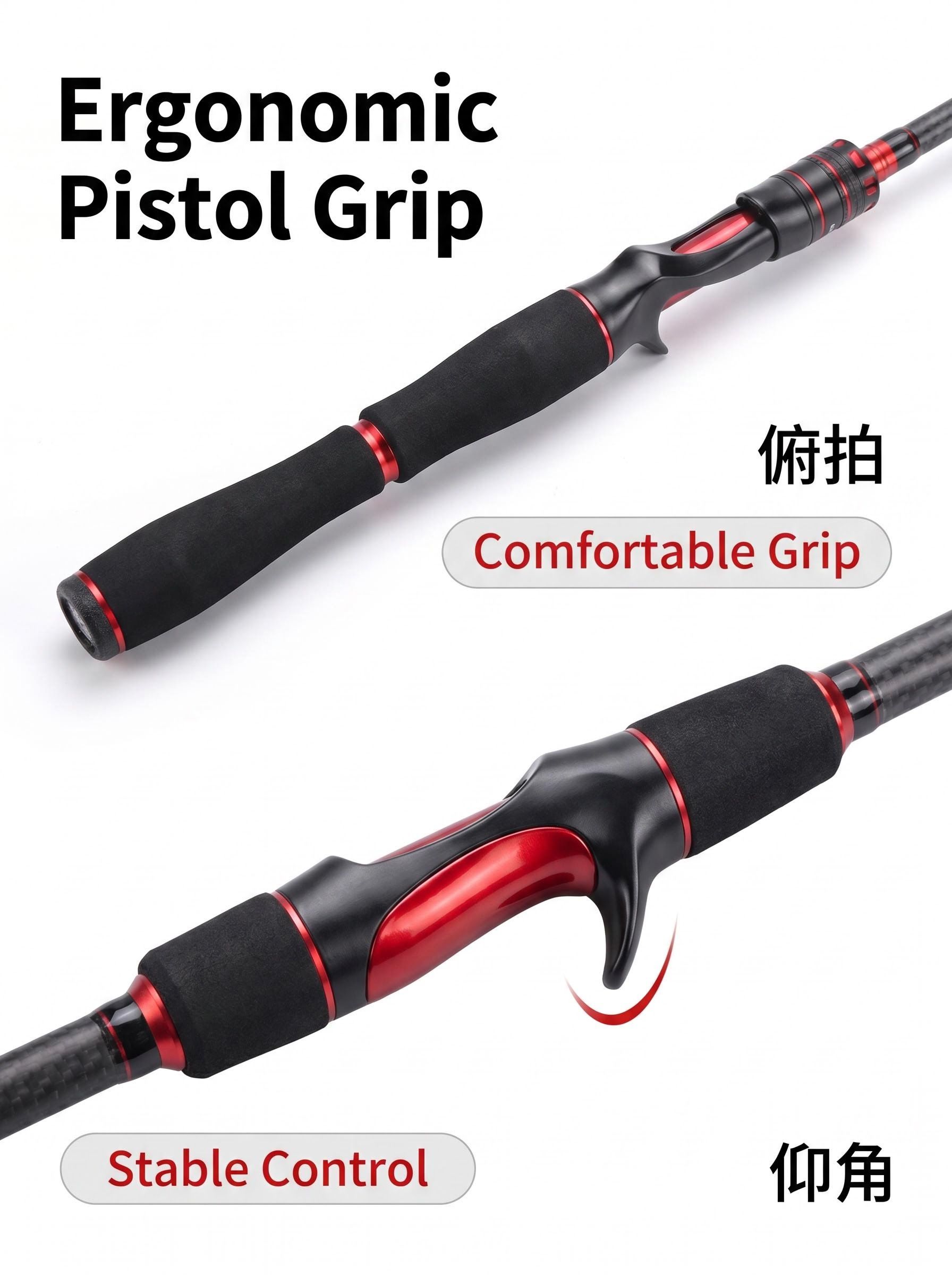 Carbon Fiber Casting Fishing Rod, Ergonomic Pistol Grip Baitcasting Rod, Lightweight Spinning Rod for Freshwater & Saltwater Bass Fishing