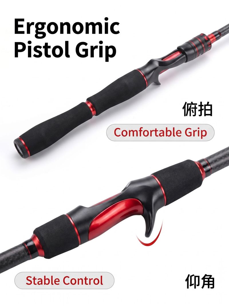 Carbon Fiber Casting Fishing Rod, Ergonomic Pistol Grip Baitcasting Rod, Lightweight Spinning Rod for Freshwater & Saltwater Bass Fishing