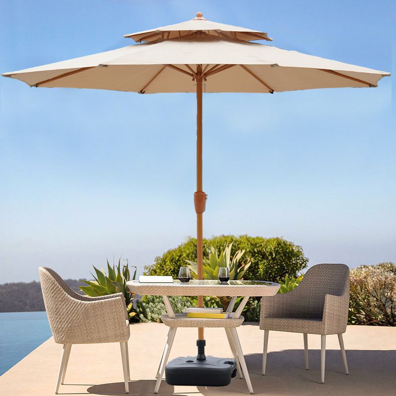 Double Tier Patio Umbrella 9ft Outdoor Market Umbrella with Crank Lift System UV Protection for Garden Backyard Poolside