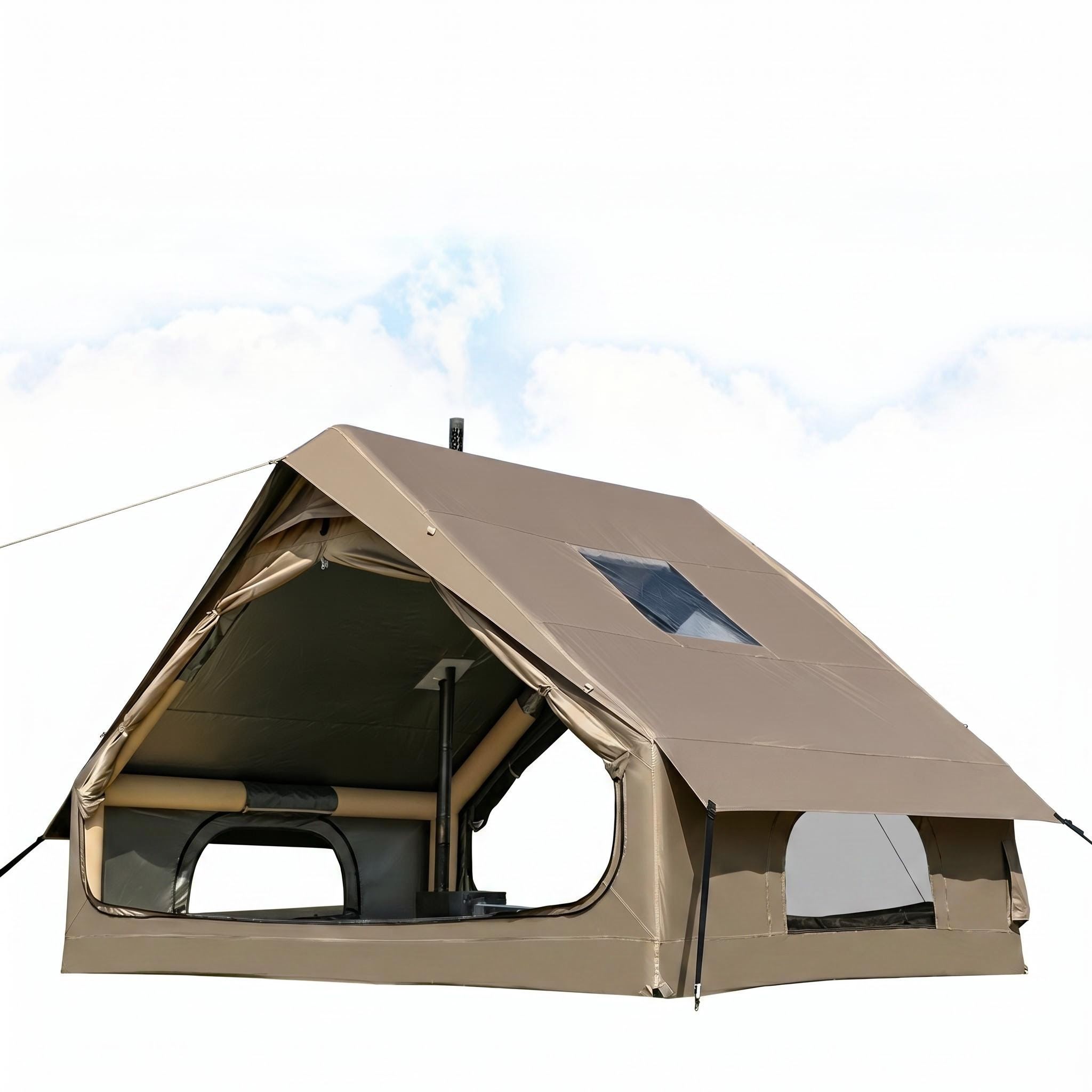 Inflatable Glamping Tent with Panoramic Windows, Large Space 4-8 Person Air Frame Camping House for Outdoor Glamping, Backyard, Hiking & Family Camping