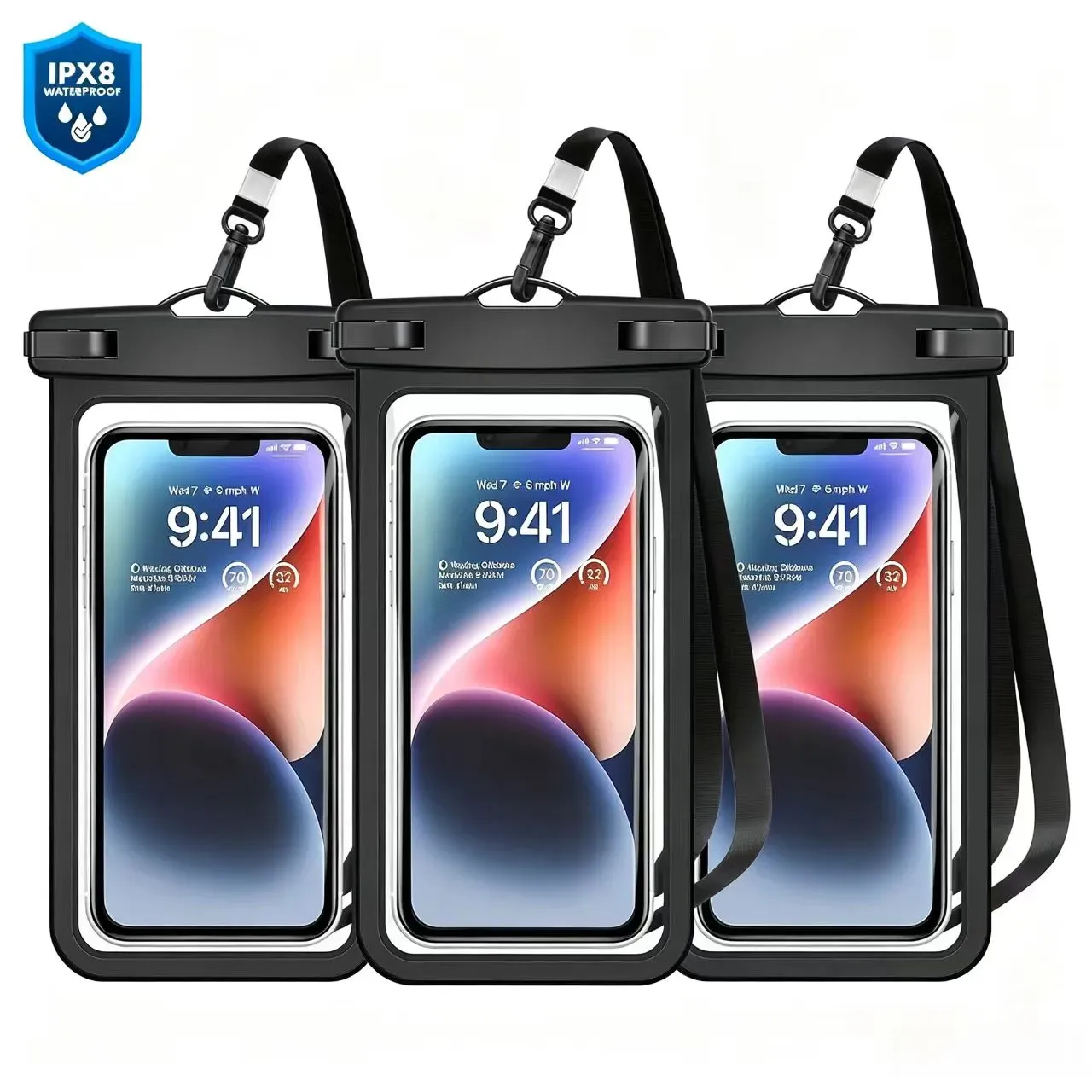 🔥3pcs Tourism Season new IPX8 waterproof air cushion surrounded by floating thick waterproof bag, can protect up to 7 inches of mobile phone, suitable for swimming, surfing, rainy day travel, beach, cruise, skiing and other