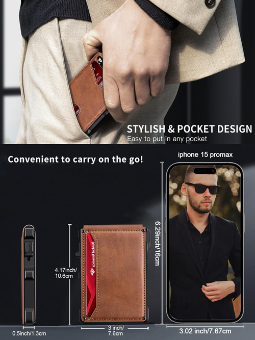 Men's Slim Aluminum Bifold Pop-Up Wallet （black）