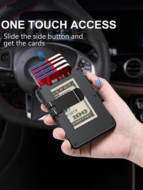 Men's Slim Aluminum Bifold Pop-Up Wallet （black）