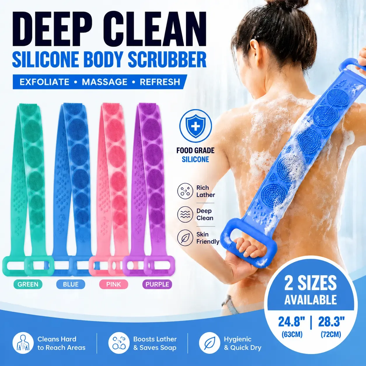 Silicone Back Scrubber Strap（women'size and men'size）