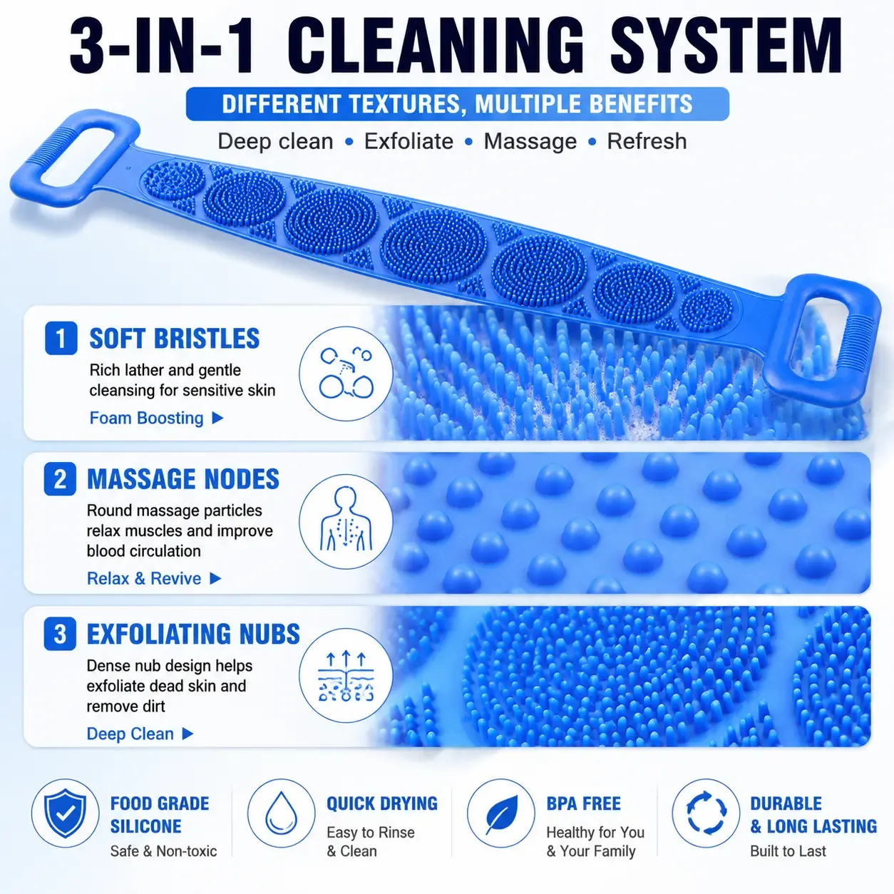 Silicone Back Scrubber Strap（women'size and men'size）