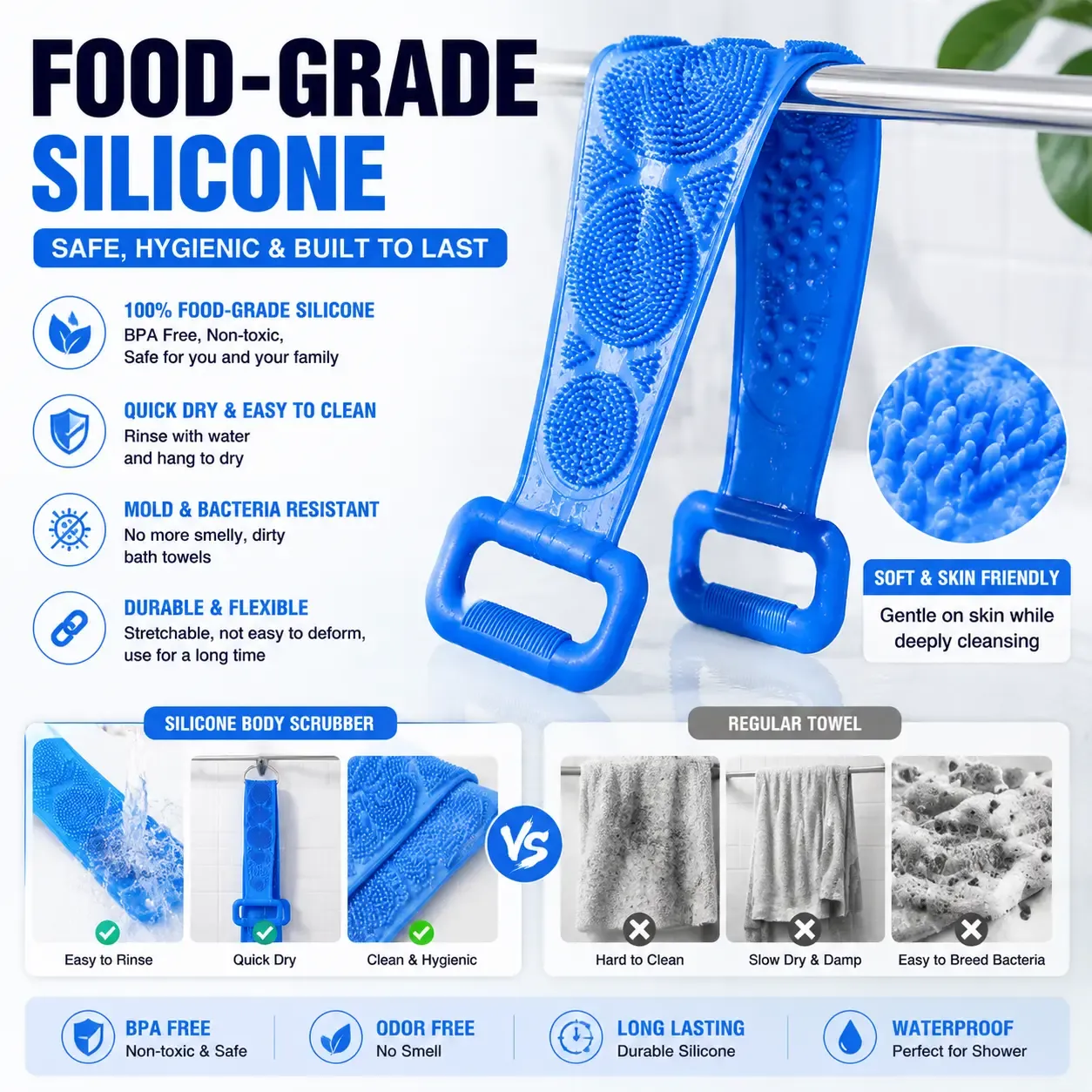 Silicone Back Scrubber Strap（women'size and men'size）