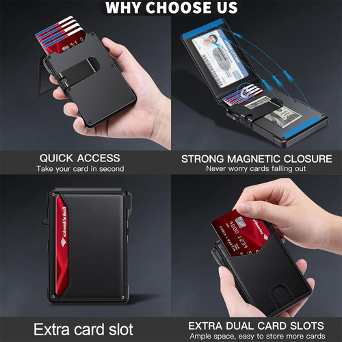Men's Slim Aluminum Bifold Pop-Up Wallet （black）