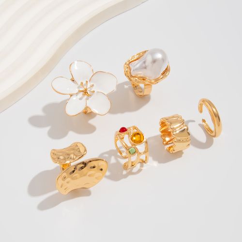 6pcs Gold Flower Ring Set