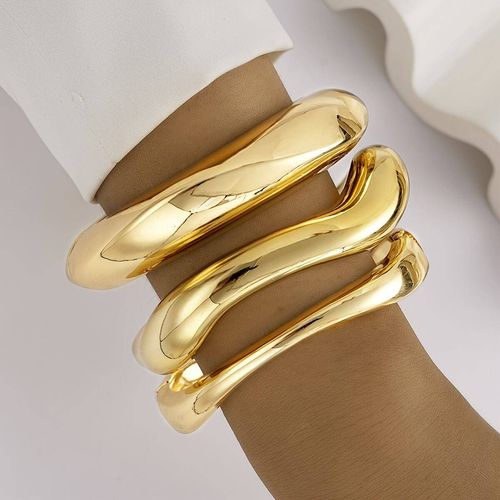3Pcs Minimalist Punk Irregular Twisted Open Cuff Bracelets, Stackable Wear