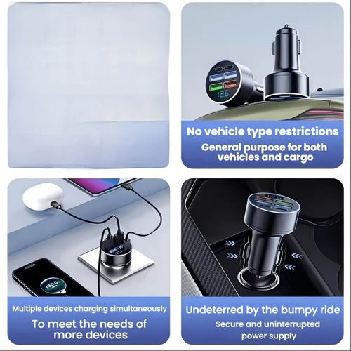 6 Ports 66W Fast Car Charger PD QC3.0 USB C Car Cigarette Lighter Charger
