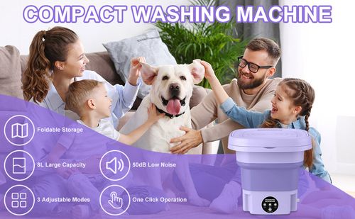 Portable Washing Machine, 8L Large Capacity Washer with Drain Basket, Foldable Mini Washing Machine, Suitable for Baby Clothes, Underwear, Socks, Laundry Purple US Plug