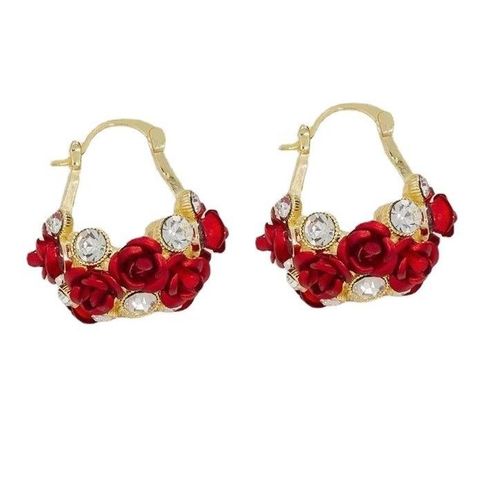 New style red rose flower basket ear clips, fashionable, exquisite, high-end and stylish earrings, temperament-enhancing and face-slimming ear accessories