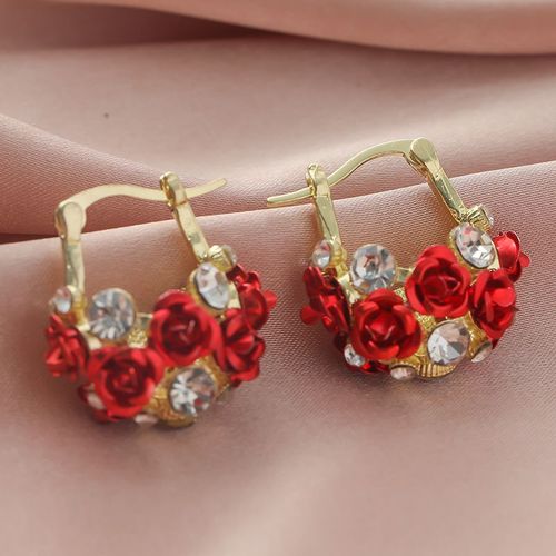New style red rose flower basket ear clips, fashionable, exquisite, high-end and stylish earrings, temperament-enhancing and face-slimming ear accessories