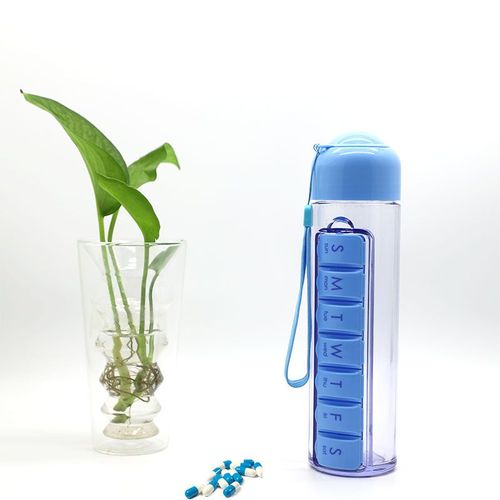 Pill Water Bottle Daily Pill Box Organizer with Water Bottle 7 Day Plastic Vitamin Pill Box