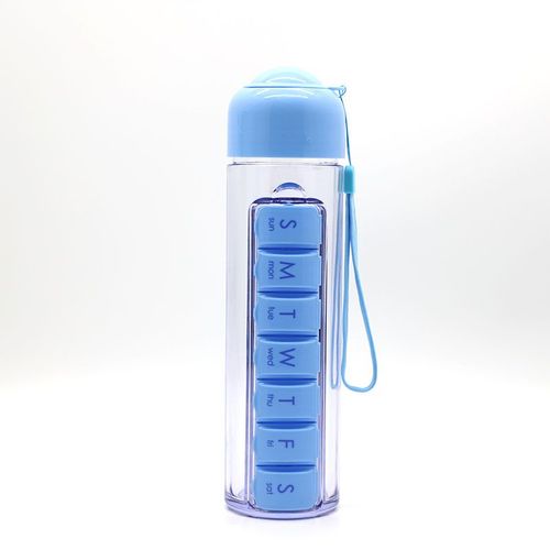 Pill Water Bottle Daily Pill Box Organizer with Water Bottle 7 Day Plastic Vitamin Pill Box