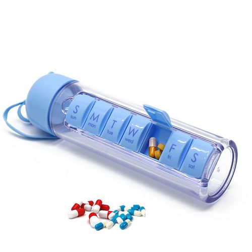 Pill Water Bottle Daily Pill Box Organizer with Water Bottle 7 Day Plastic Vitamin Pill Box