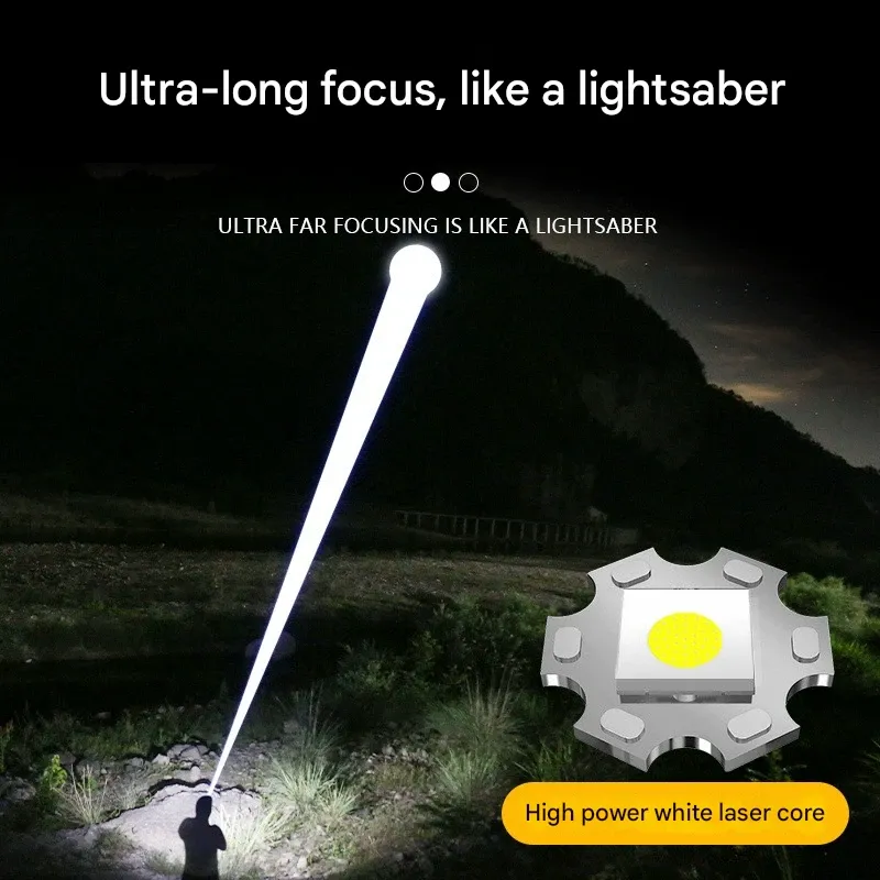 Bright laser flashlight with long battery life, telescopic zoom, outdoor multi-function emergency flashlight