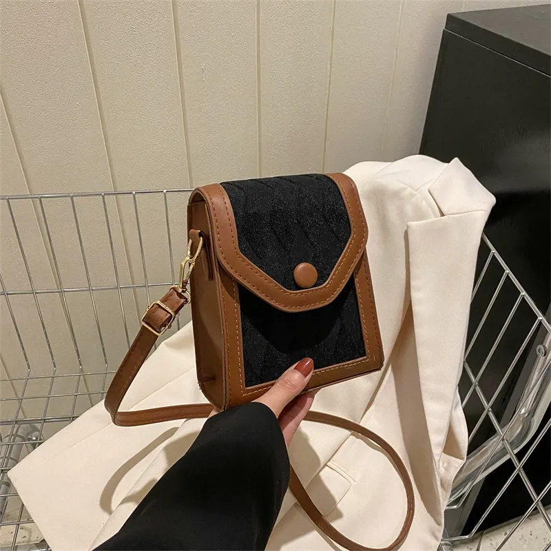 Splicing diamond small bag women's new fashion shoulder messenger bag textured mobile phone bag women's bag