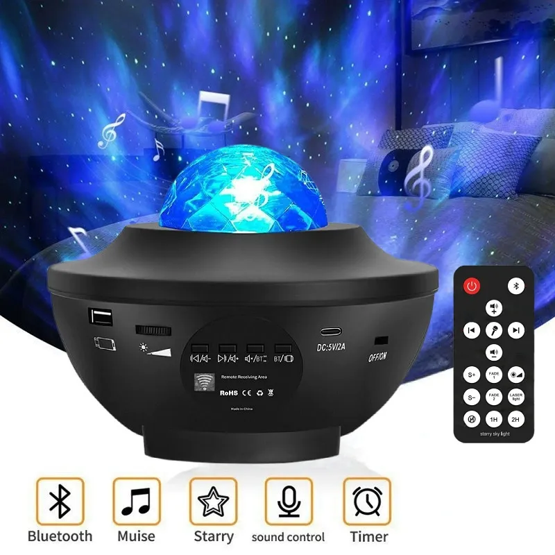 Small bowl projection night light Bluetooth music rotating ripple star laser planet light bedroom atmosphere light