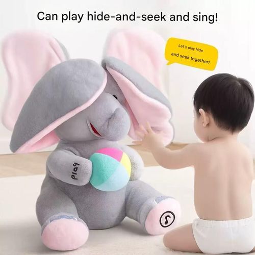 Hide and seek elephant baby toy training head raising training soothing baby artifact plush fan ears baby elephant（delivery in 3 days）