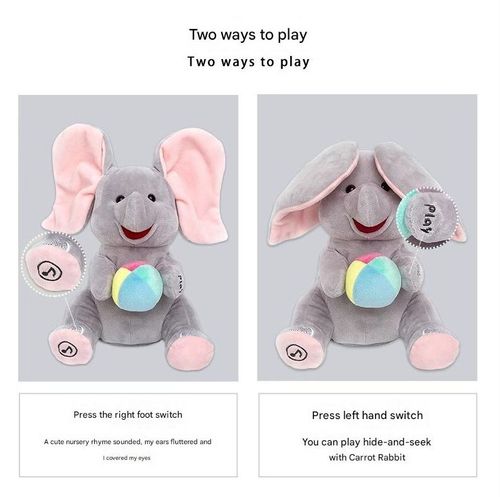 Hide and seek elephant baby toy training head raising training soothing baby artifact plush fan ears baby elephant（delivery in 3 days）
