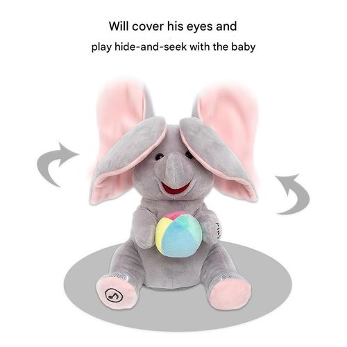 Hide and seek elephant baby toy training head raising training soothing baby artifact plush fan ears baby elephant（delivery in 3 days）