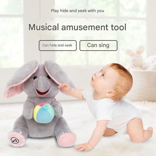 Hide and seek elephant baby toy training head raising training soothing baby artifact plush fan ears baby elephant（delivery in 3 days）