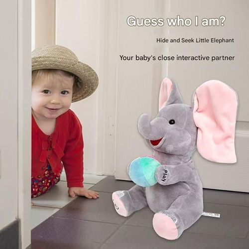 Hide and seek elephant baby toy training head raising training soothing baby artifact plush fan ears baby elephant（delivery in 3 days）