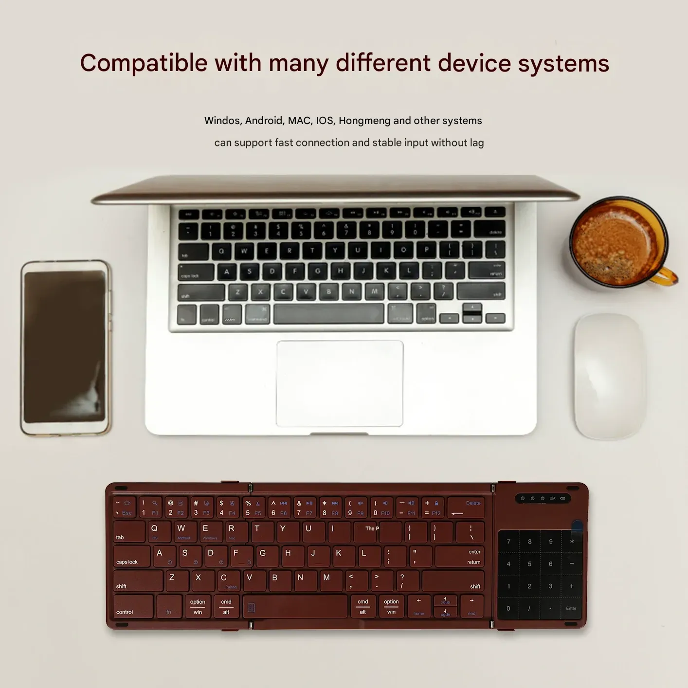 New B077T Wireless Mini Folding Bluetooth Keyboard with Touchpad Business Office Ultra-thin Portable Keyboard