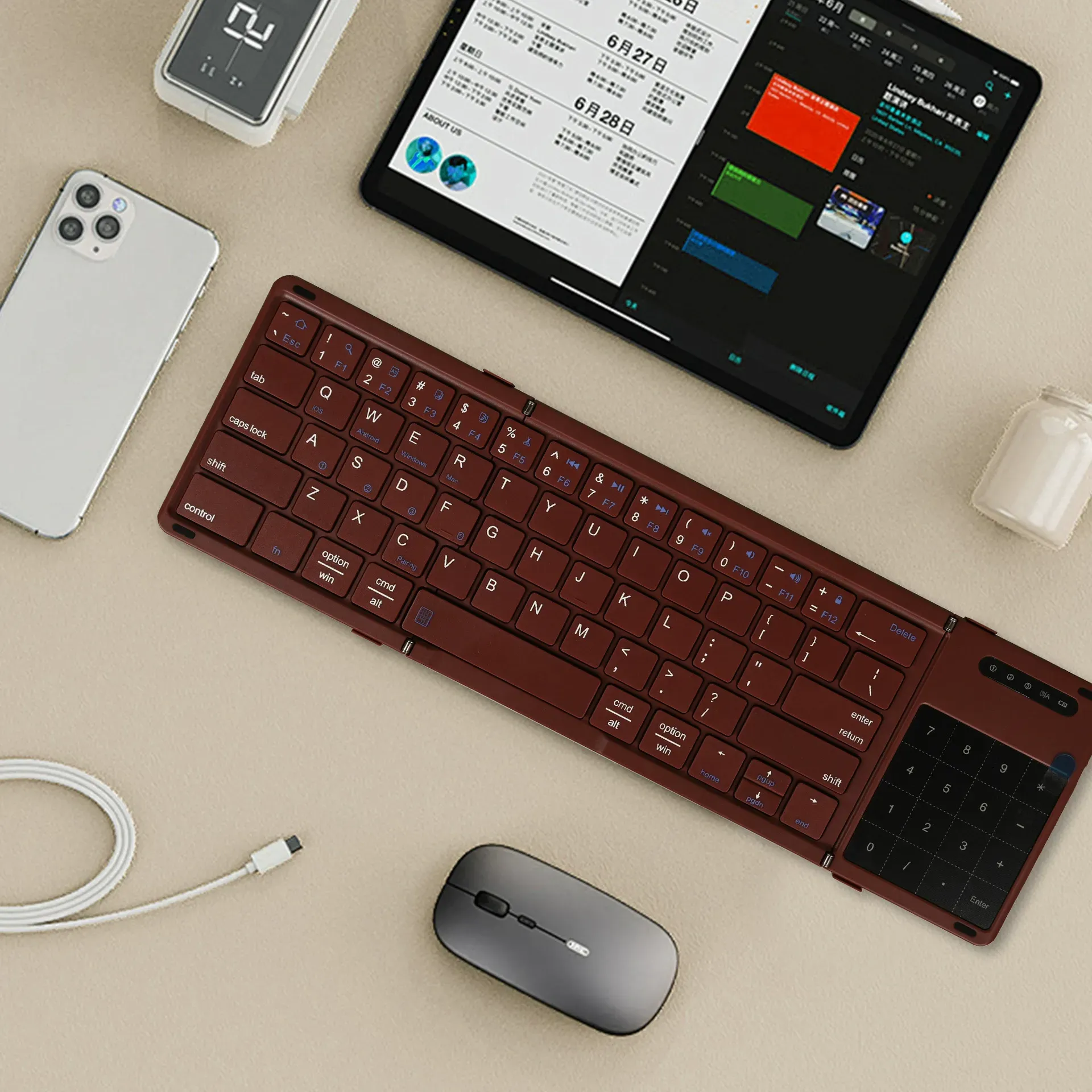 New B077T Wireless Mini Folding Bluetooth Keyboard with Touchpad Business Office Ultra-thin Portable Keyboard