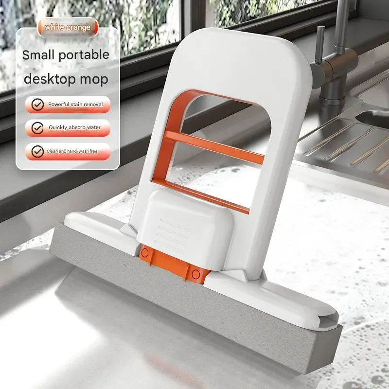 Hands-free small mop desktop coffee table cleaning absorbent foldable durable sponge handheld rubber cotton mop