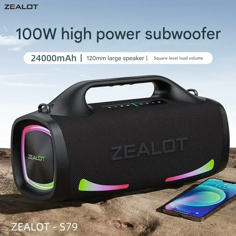 2025 New Zealot S79 Bluetooth Speaker | 100W High Power Outdoor Speaker with LED Lights | Portable Waterproof Handheld Speaker for Camping & Parties