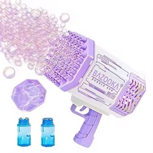 Automatic Bazooka Purple Bubble Launcher Plastic 69 Hole Bazooka Bubble Gun Children's Toy with Music and Lights