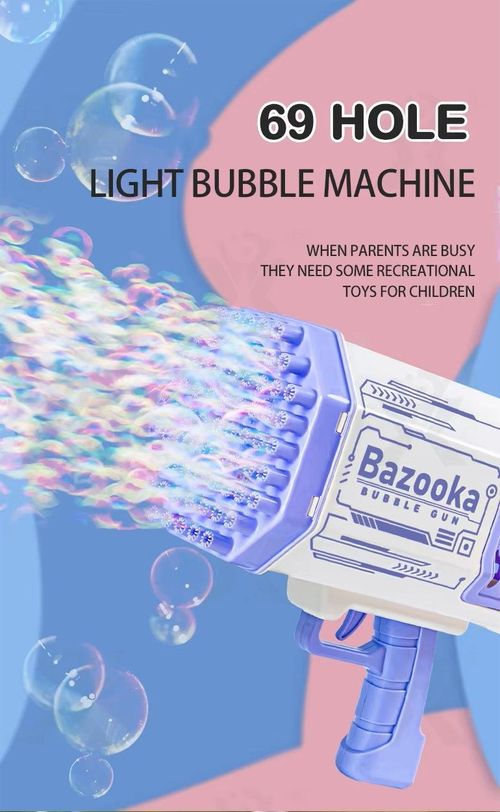 Automatic Bazooka Purple Bubble Launcher Plastic 69 Hole Bazooka Bubble Gun Children's Toy with Music and Lights