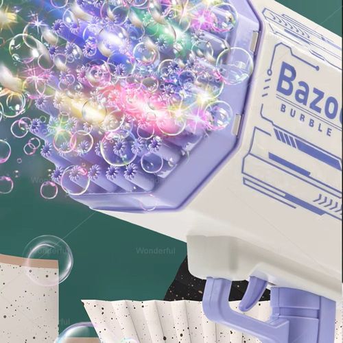 Automatic Bazooka Purple Bubble Launcher Plastic 69 Hole Bazooka Bubble Gun Children's Toy with Music and Lights