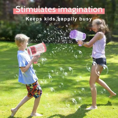 Automatic Bazooka Purple Bubble Launcher Plastic 69 Hole Bazooka Bubble Gun Children's Toy with Music and Lights