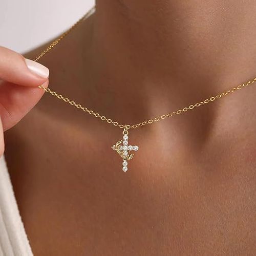 Silver Gold Cross Pendant Choker Necklace for Women Girls Cross Necklaces with Rotatable Crown Fashion Jewelry Wholesale